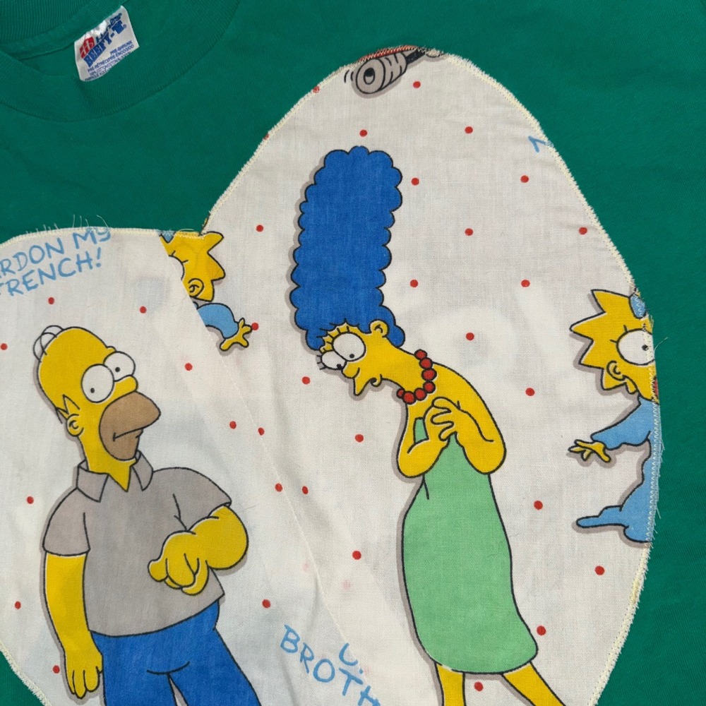 Vintage Hanes Beefy-T Green Simpsons Heart Patch T-Shirt XL Custom Rework USA